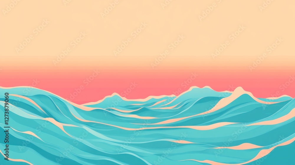 Obraz premium Abstract Ocean Waves Under a Pink Sunset Sky