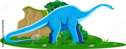 Dinosaur, cartoon prehistoric lizard of Haplocanthosaurus species, vector dino animal. Haplocanthosaurus dinosaur of Jurassic era in jungle forest park for kids paleontology book or atlas collection