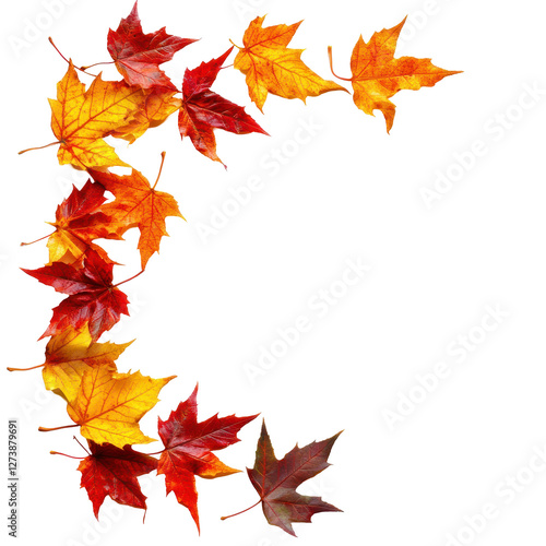 A vibrant arrangement of autumn leaves in red, yellow, and orange colors. transparent background