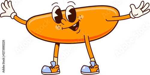 Cartoon groovy math minus character or subtraction sign for equation, vector emoji. Groovy subtraction minus sign with happy smile on face for kids mathematics counting and cartoon font character
