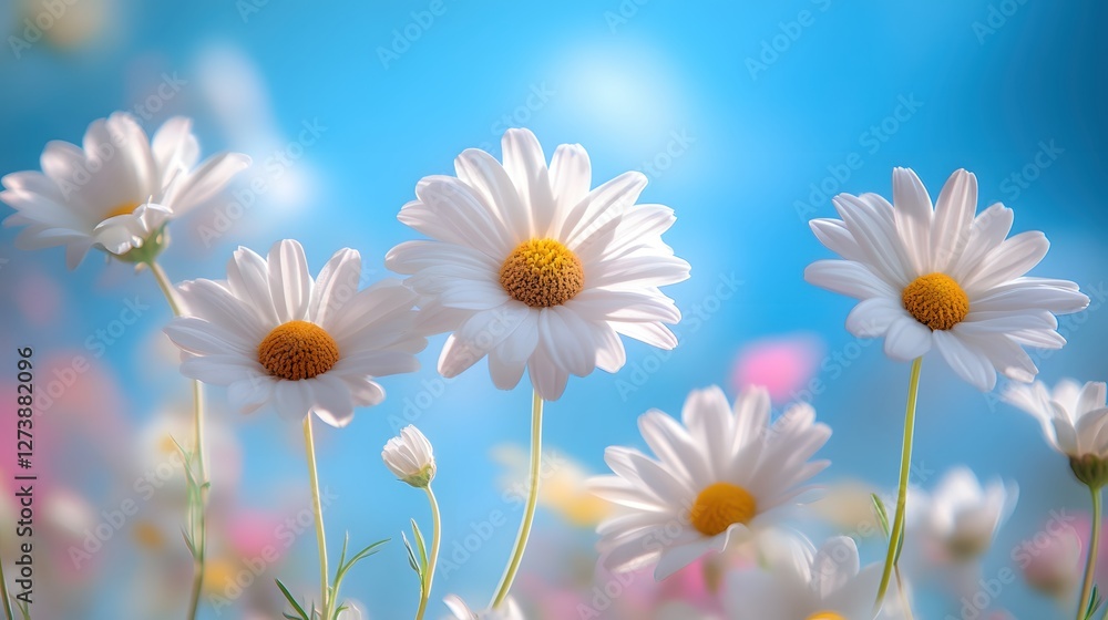 Serene daisies in a vibrant field under a clear blue sky radiating peace and natural beauty Serene daisies in a vibrant field under a clear blue sky radiating peace and natural beauty