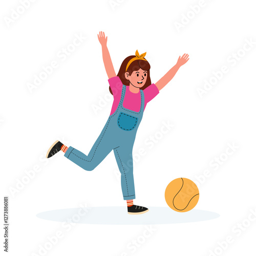 Child joyfully playing soccer indoors with a yellow ball in a bright and cheerful setting