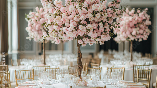 Wallpaper Mural beautiful wedding setup featuring tall cherry blossom trees, elegant table settings, and romantic atmosphere. Perfect for spring celebration Torontodigital.ca