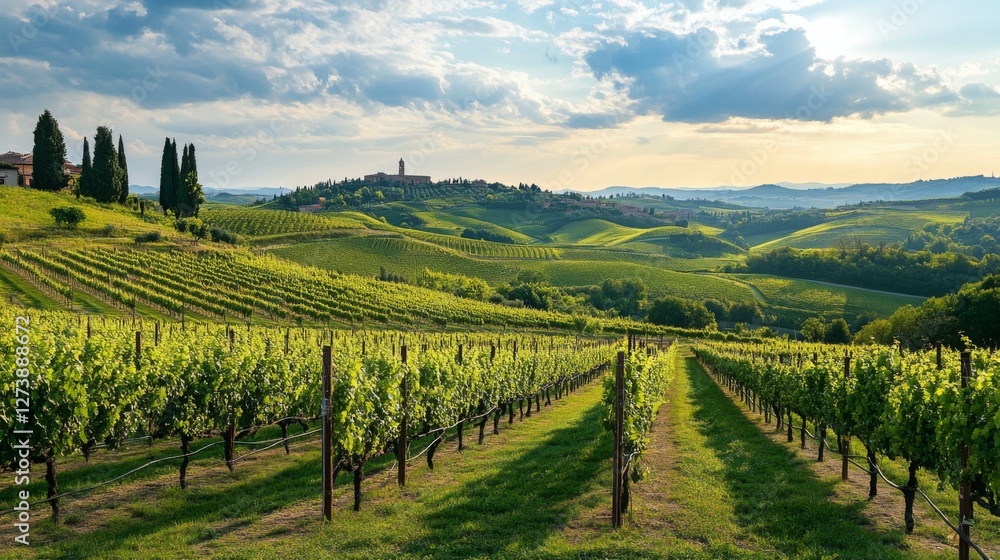 Fototapeta premium Italian Vineyard Landscape at Sunset