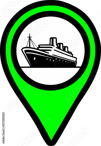 A green location pin  map  icon for   seaport on a transparent  background, symbolizing navigation or GPS positioning