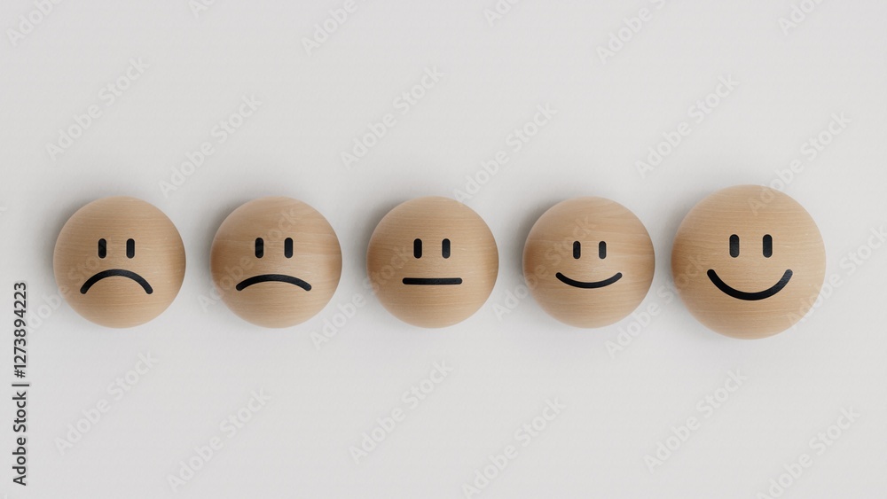 smile face for positive thinking and excellent evaluation after use product and service concept.Mental health assessment.3D rendering on white background. smile face for positive thinking and excellent evaluation after use product and service concept.Mental health assessment.3D rendering on white background.