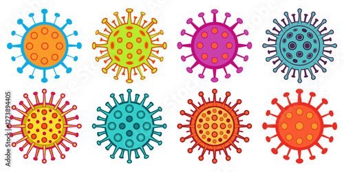 Virus icons set. Colorful virus icons isolated on white background. Concept of pandemic virus. Vector illustration