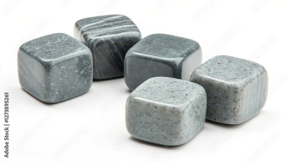 Grey Marble Whiskey Stones on White Background Grey Marble Whiskey Stones on White Background