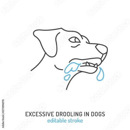 Excessive drooling in dogs. Linear icon, pictogram, symbol.