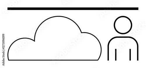 Cloud shape and human figure under a horizontal line. Ideal for data storage, network technology, online services, business solutions, digital marketing, cloud infrastructure, user interface. Line