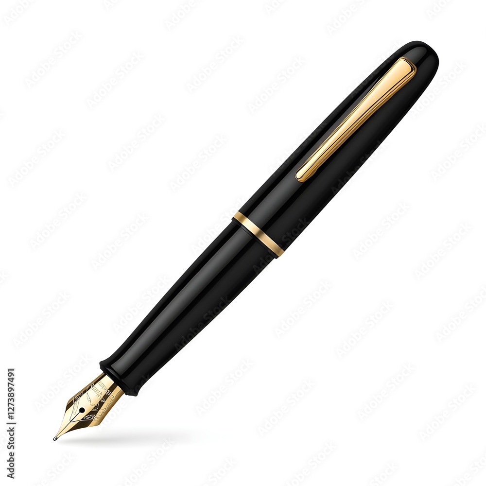 Elegant Black Fountain Pen with Gold Trim for Writing and Calligraphy Elegant Black Fountain Pen with Gold Trim for Writing and Calligraphy
