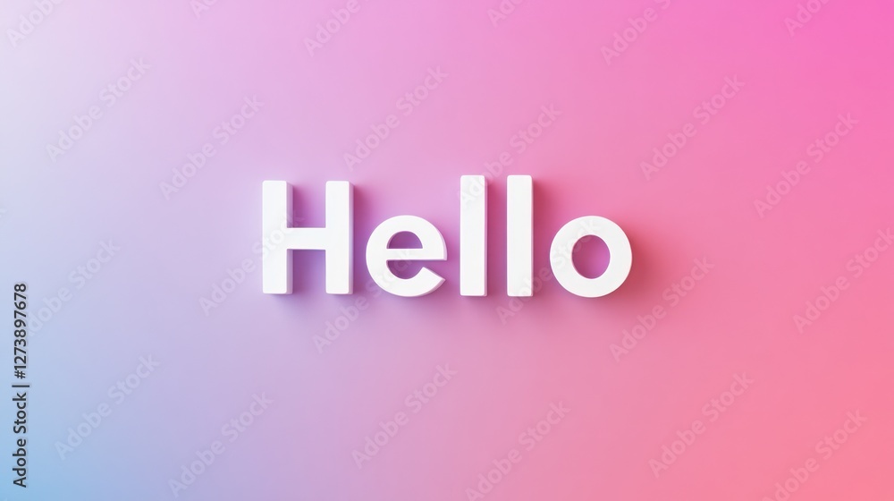 White 'Hello' text on pink-purple gradient background. White 'Hello' text on pink-purple gradient background.