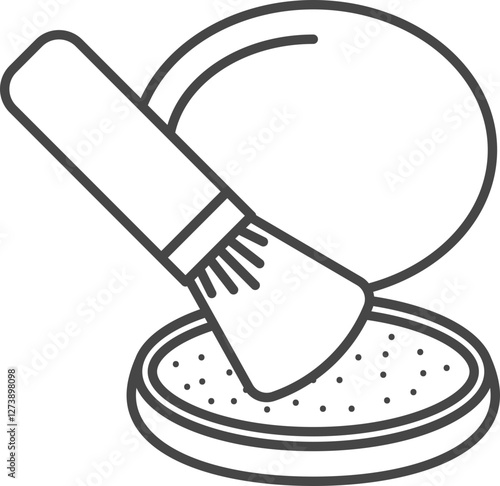 Stylish line art illustration of a compact powder with brush.  Perfect for beauty blogs, makeup tutorials, or cosmetic product packaging. Clean design, easily adaptable to various branding styles.