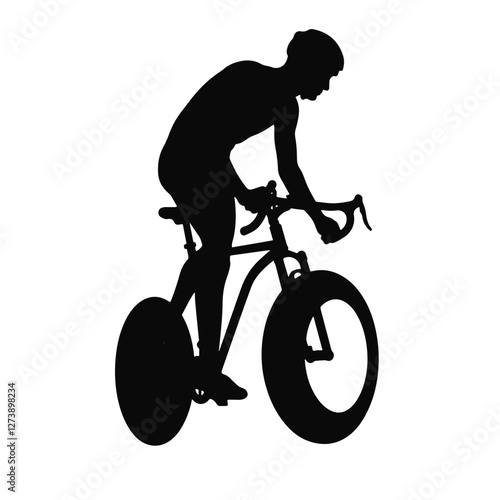 Cyclist silhouette pedaling on bike, sports activity