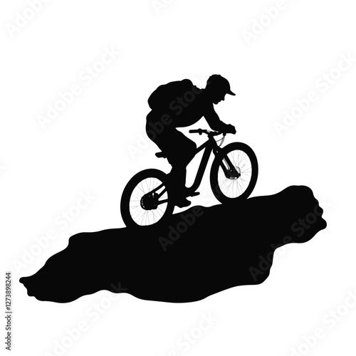 Mountain biker climbing rocky trail silhouette, outdoor adventure