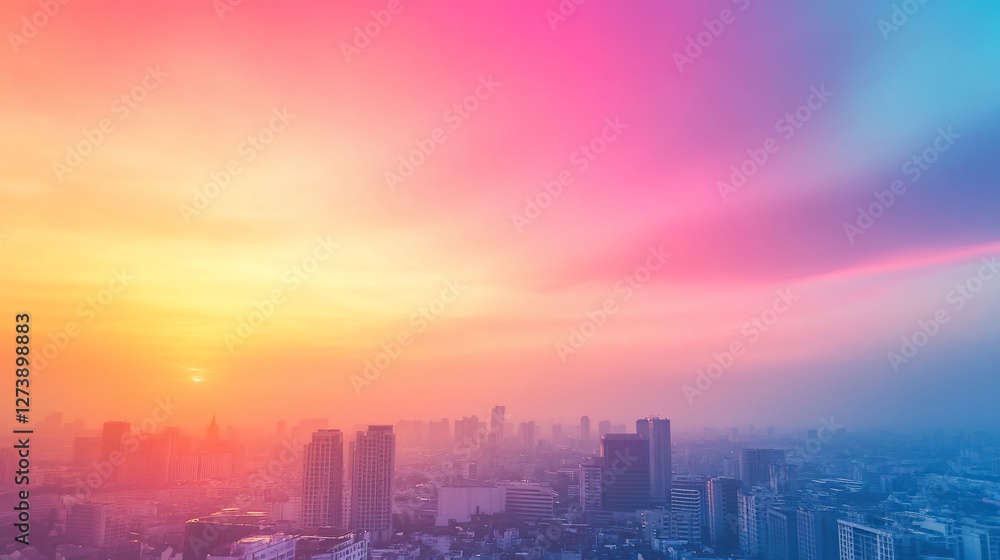 Vibrant sunset over hazy cityscape. Vibrant sunset over hazy cityscape.
