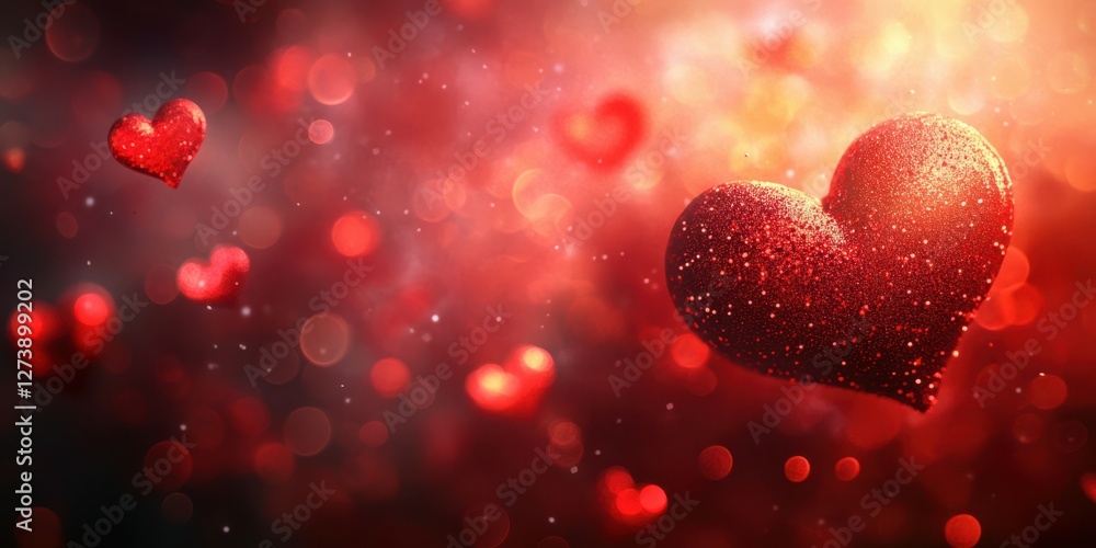Beautiful red hearts glowing against a sparkling background to create a romantic atmosphere for a special occasion Beautiful red hearts glowing against a sparkling background to create a romantic atmosphere for a special occasion