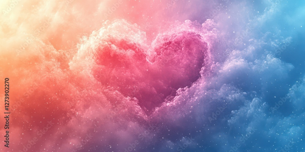 Heart-shaped clouds create a romantic atmosphere in the vibrant sky at sunset Heart-shaped clouds create a romantic atmosphere in the vibrant sky at sunset