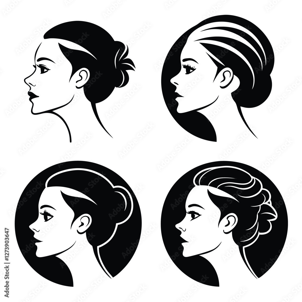 Beauty Silhouette Faces Set for Artistic Design Beauty Silhouette Faces Set for Artistic Design