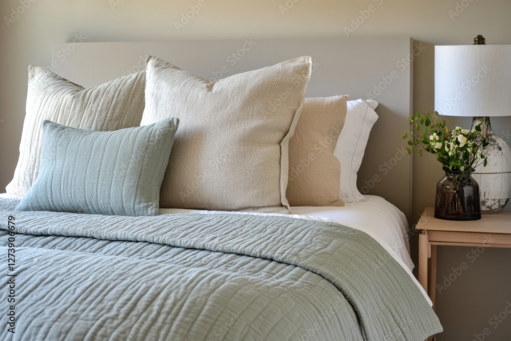 Cozy bedroom with soft textiles and subtle decor showcasing a tranquil atmosphere for relaxation and comfort during evening hours Cozy bedroom with soft textiles and subtle decor showcasing a tranquil atmosphere for relaxation and comfort during evening hours