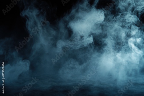 Realistic animation of swirling smoke or fog in a dark room creating an ethereal and mysterious atmosphere