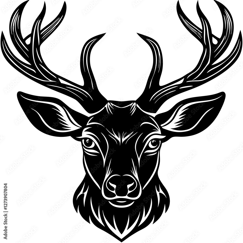 beautiful, White line art of a deer head on a black background, a minimalistic design with simple shapes, a dark aesthetic and dark tones. beautiful, White line art of a deer head on a black background, a minimalistic design with simple shapes, a dark aesthetic and dark tones.