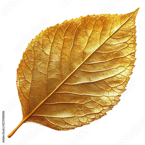 Golden leaf with detailed veins isolated on transparent background.png photo