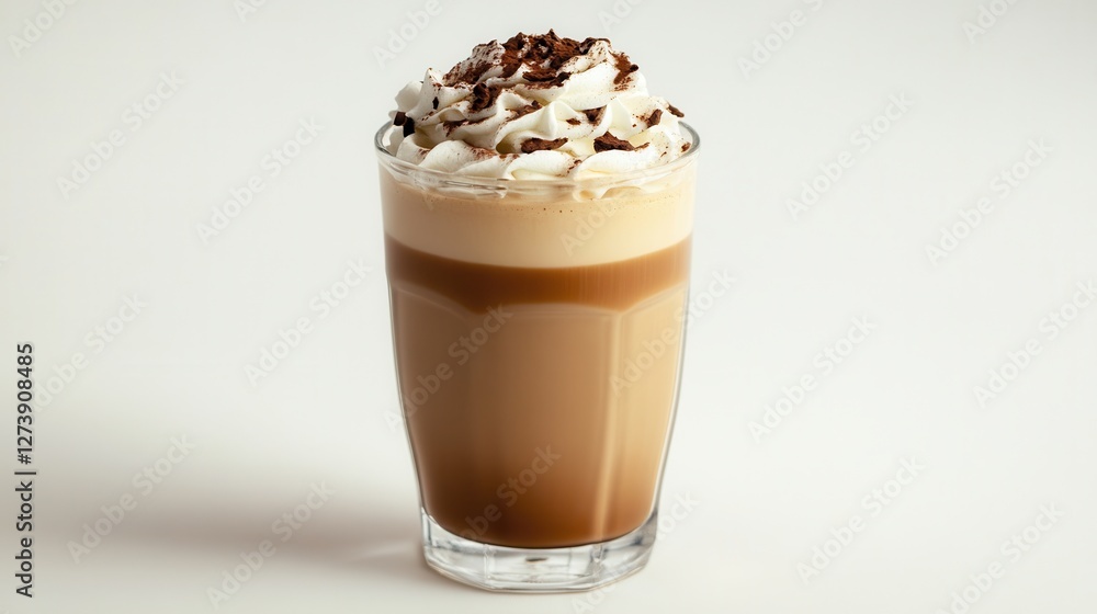 A tall glass of coffee topped with whipped cream and drizzled with chocolate, showcasing a rich and indulgent beverage perfect for coffee lovers. A tall glass of coffee topped with whipped cream and drizzled with chocolate, showcasing a rich and indulgent beverage perfect for coffee lovers.