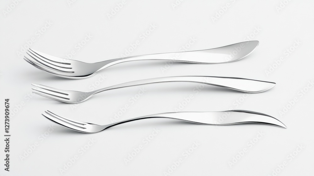 Three Silver Forks Arranged on a Seamless White Background Kitchenware Still Life Three Silver Forks Arranged on a Seamless White Background Kitchenware Still Life