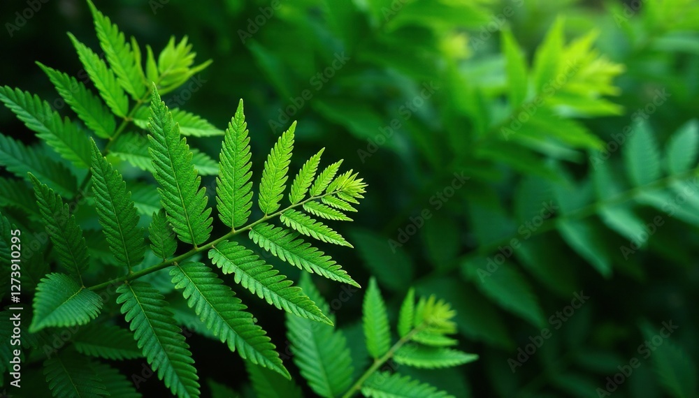 Emerald green fronds nestled in leafy foliage, plants, greenery, nature Emerald green fronds nestled in leafy foliage, plants, greenery, nature
