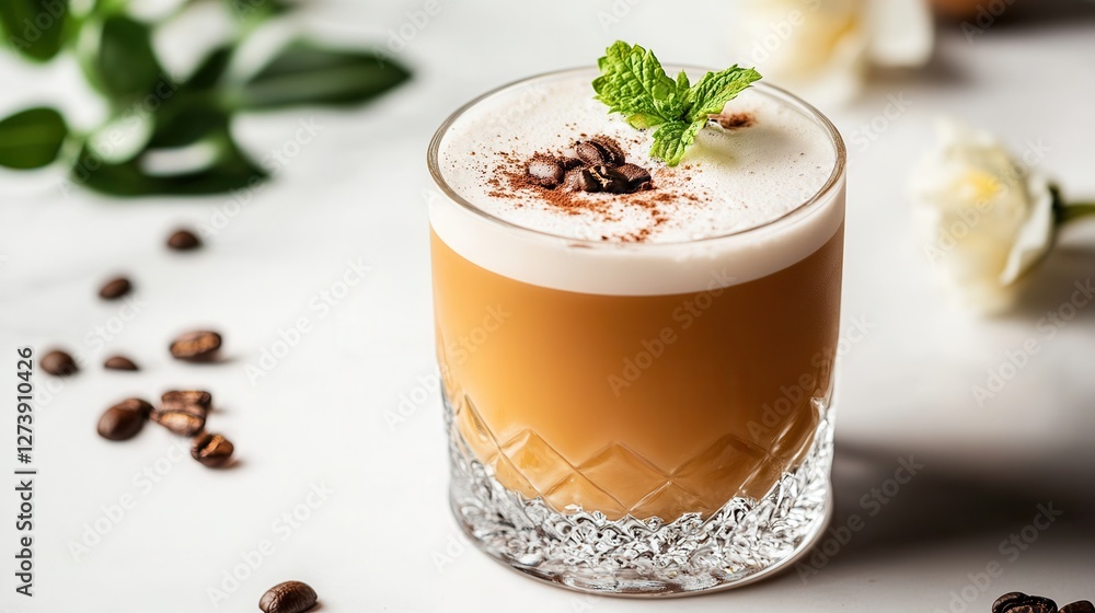 A refreshing drink garnished with a vibrant sprig of mint, showcasing a perfect blend of flavor and presentation. A refreshing drink garnished with a vibrant sprig of mint, showcasing a perfect blend of flavor and presentation.