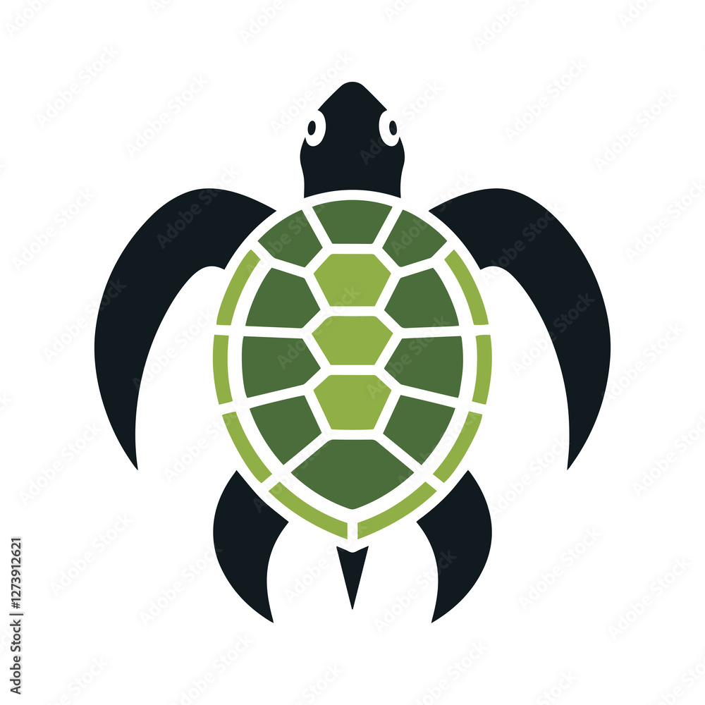 Obraz premium Minimalist Sea Turtle Logo - Geometric Green & Black Flat Vector Design