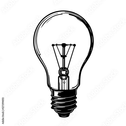 An illustration featuring a black light bulb silhouette set against a clean white background depicting a classic bulb shape with detailed filament lines.