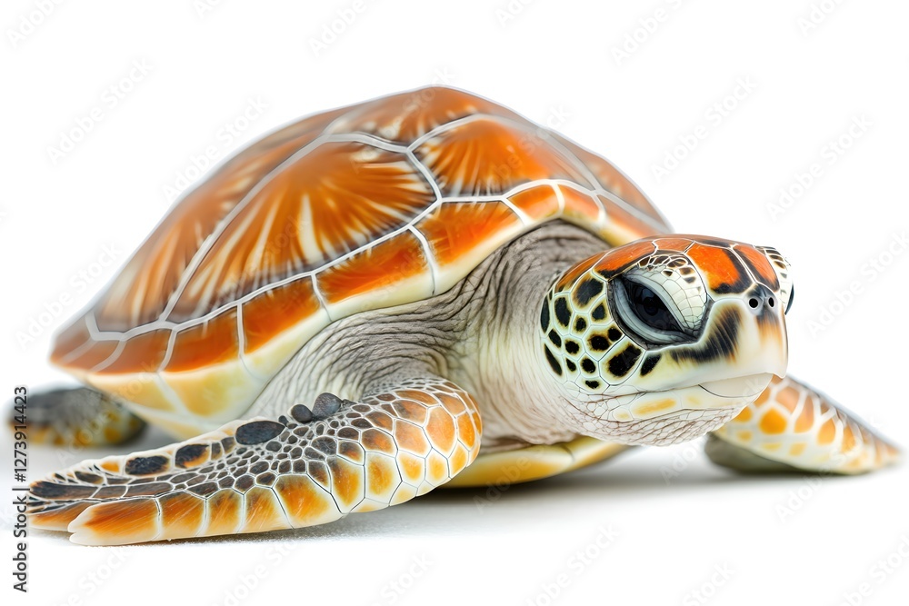 Fototapeta premium Captivating Sea Turtle Portrait on White Background Showcasing Detailed Shell and Gentle Expression
