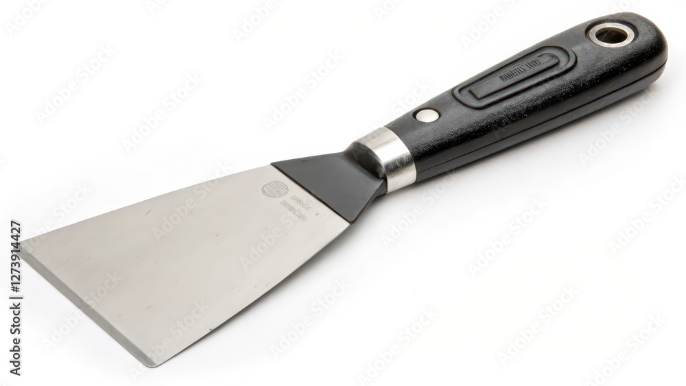 Putty Knife, Scraper, Metal, Tool, Black Handle, White Background Putty Knife, Scraper, Metal, Tool, Black Handle, White Background