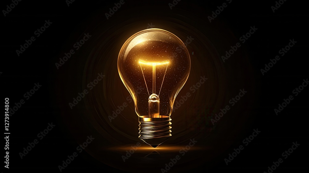 Bright Light Bulb Glowing in Dark Background with Starburst Effect Bright Light Bulb Glowing in Dark Background with Starburst Effect