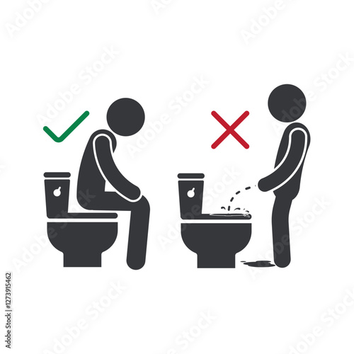 Isolated pictogram sign intruction on WC, keep bathroom floor dry and clean