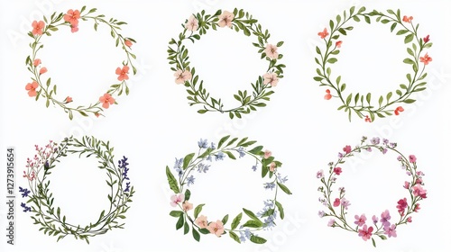 Wallpaper Mural Beautiful Floral Wreaths with Hand-Drawn Elements for Decor Use Torontodigital.ca