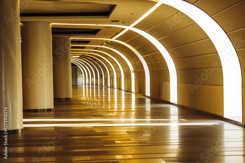 Modern corridor featuring arched transitions and rhythmic soft lighting photo