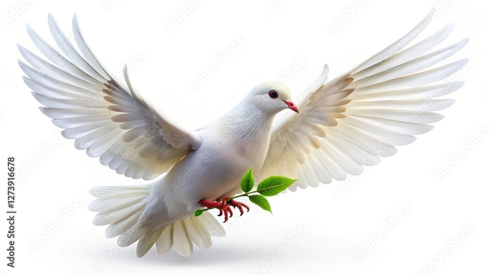 Obraz premium White Dove with Olive Branch on White Background