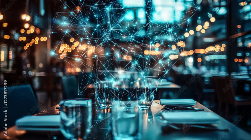 Restaurant network, global communication. Interconnected business, human resources collaboration, teamwork, web, connection, food industry Restaurant network, global communication. Interconnected business, human resources collaboration, teamwork, web, connection, food industry