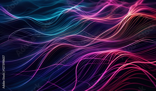 Colorful wavy neon lines background on black
