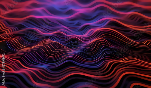 Colorful wavy neon lines background on black