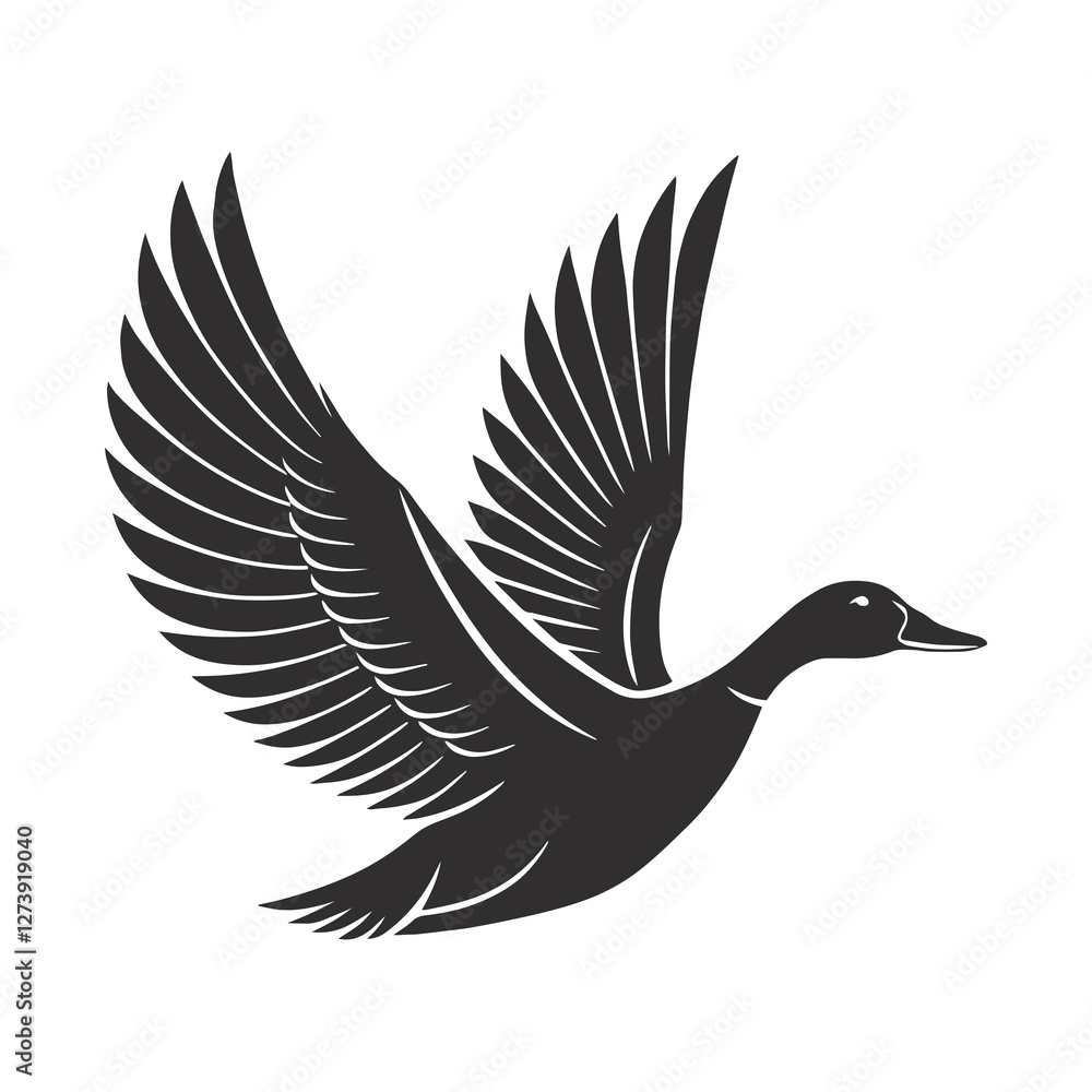 Obraz premium Black and White Flying Duck - Stylized Silhouette with Minimalist Graphic Design