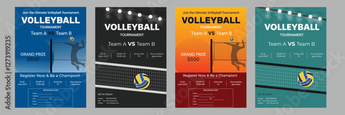 Volleyball Championship Flyer | Sports Game Advertising Template,Modern Volleyball Tournament Flyer Template | Sports Event Promotion Design