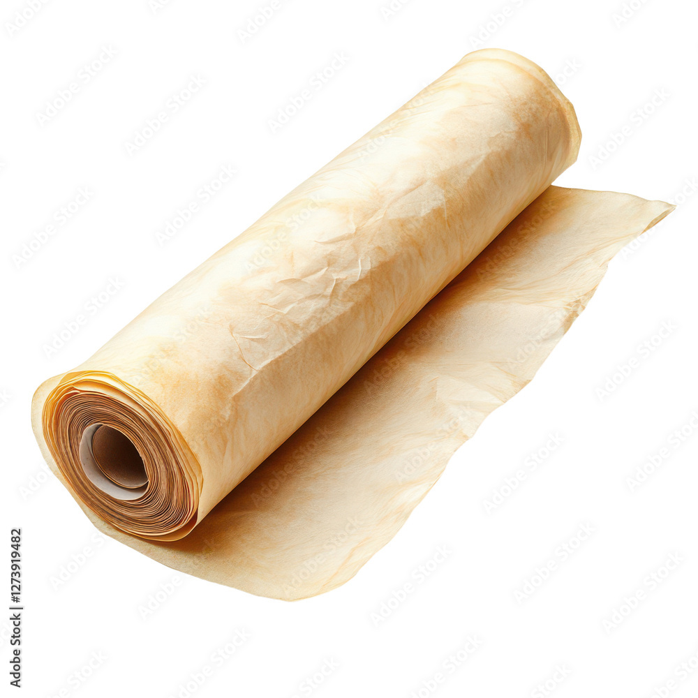 Roll of parchment paper, clean unrolled sheet isolated on transparent background Roll of parchment paper, clean unrolled sheet isolated on transparent background
