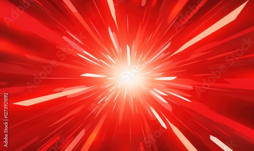 Red abstract hyperspace light speed background with radiating stripes for technology