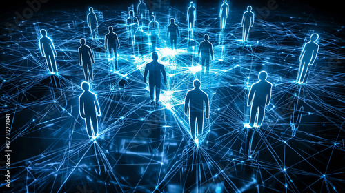 Network, Global communication. Interconnected business nodes and human resources collaboration, teamwork, web, connection