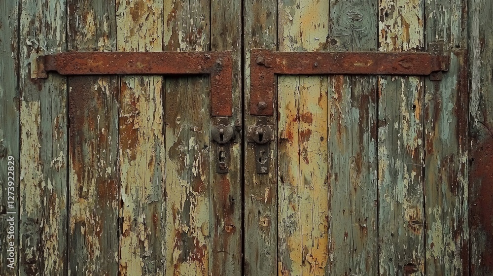 Weathered Wooden Doors with Rusty Metal Hardware and Textures Weathered Wooden Doors with Rusty Metal Hardware and Textures