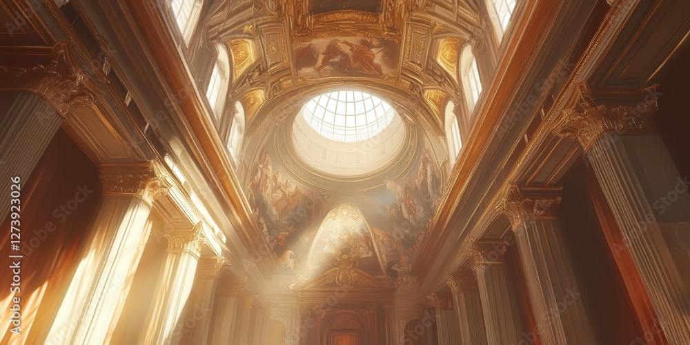 Obraz premium the Vatican ceiling fresco, emphasizing its expansive scale and masterful narrative details in soft, natural lighting.